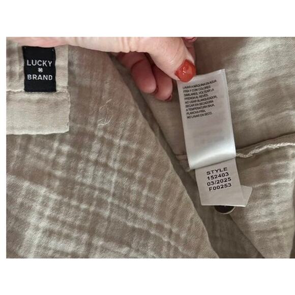 Lucky Brand Men’s Crinkle Cotton Gauze Shirt NWT Size L Beige Camp Button Up0 - Picture 15 of 15